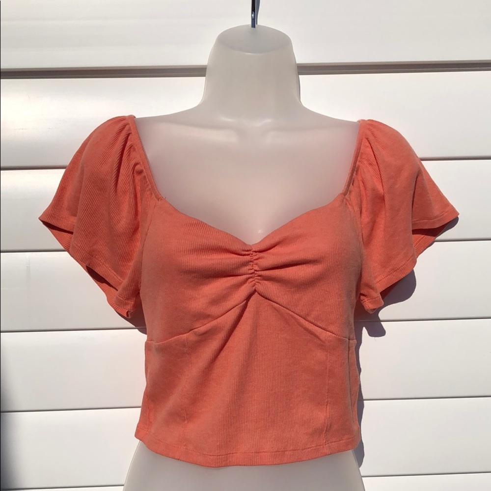 NWT American Eagle Outfitters Pink Ruffled Crop Blouse
